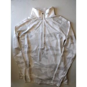 Under Armour ColdGear Womens Large White Grey Camo Quarter Zip Running Pullover